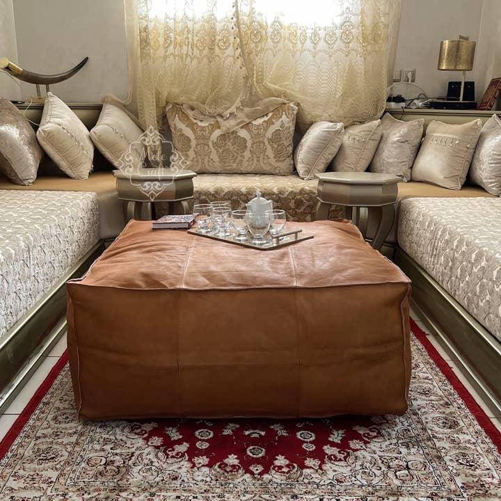 Handmade Furniture | Cowhide Leather Ottomantable-Unstuffed