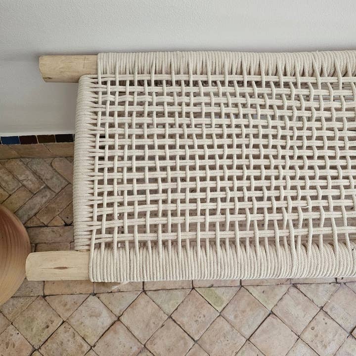 Handmade Moroccan Bench with Beige Cord Detailing