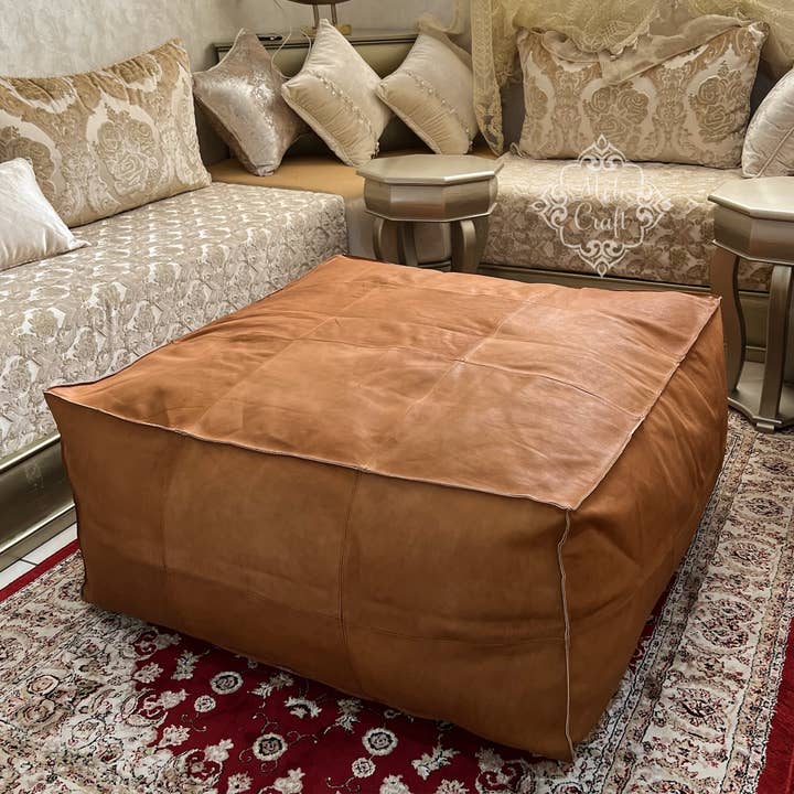 Handmade Furniture | Cowhide Leather Ottomantable-Unstuffed