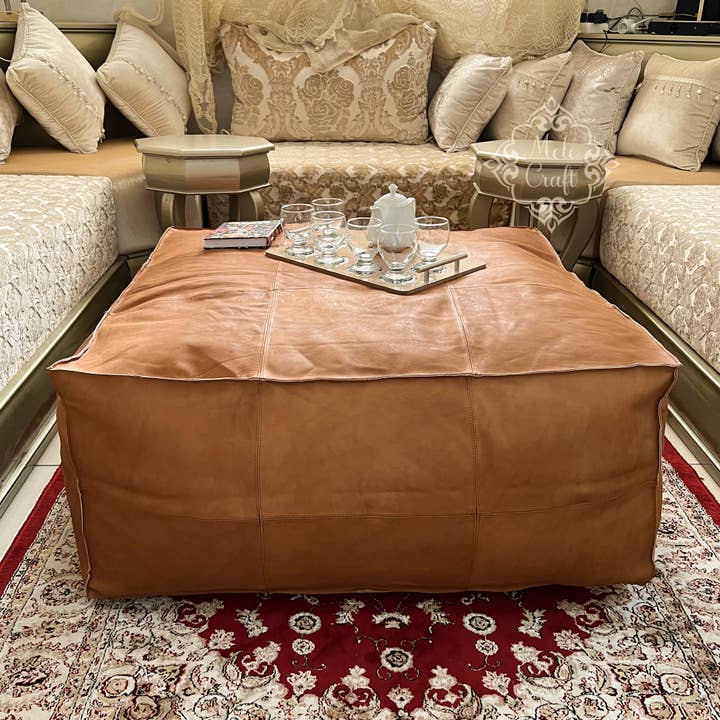 Handmade Furniture | Cowhide Leather Ottomantable-Unstuffed