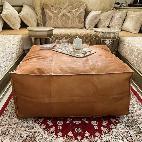 Handmade Furniture | Cowhide Leather Ottomantable-Unstuffed