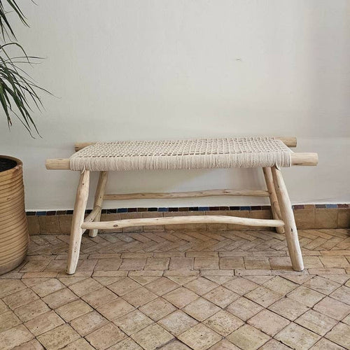 Handmade Moroccan Bench with Beige Cord Detailing